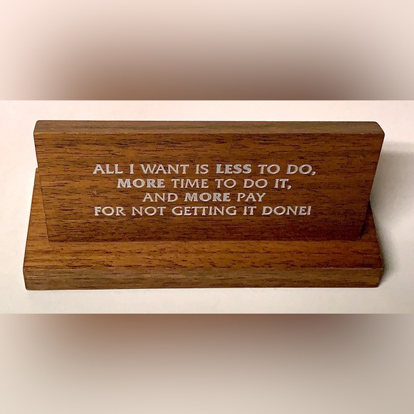 1970s Vintage Solid Walnut Wooden Work Office Desk Sign Plaque - Picture 4 of 16